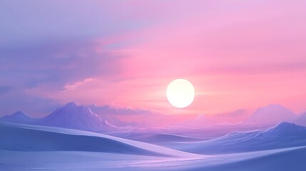 Pastel sunset over snowy hills