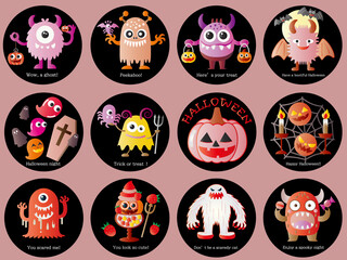 ハロウィーン■ハロウィーンモンスターとパンプキンのアイコンセット