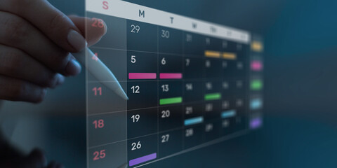 Project Management and Schedule Planning Displayed on a Digital Calendar Interface.