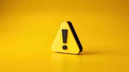3D triangular shaped exclamation mark on a yellow background, warning sign, no entry, security alert, bold caution symbol