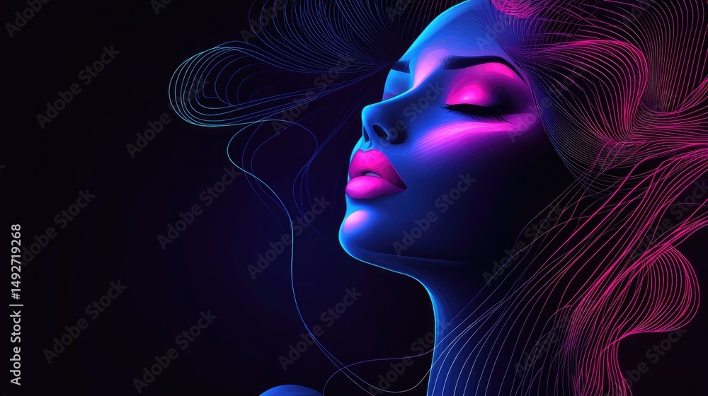 Poster vibrant abstract waves of blue and pink light flow gracefully across a dark background. creating a d