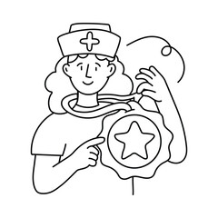 Nurse Medal  vector outline illustrations. EPS 10 file