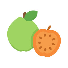 Colorful guava illustration of fresh whole and sliced fruit