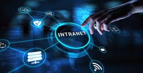Intranet Enhancing Internal Communication and Collaboration, projection on a virtual screen,...