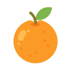 A simple, orange fruit graphic with leaf on black background