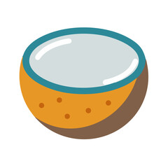 Stylized half coconut illustration on black background for design