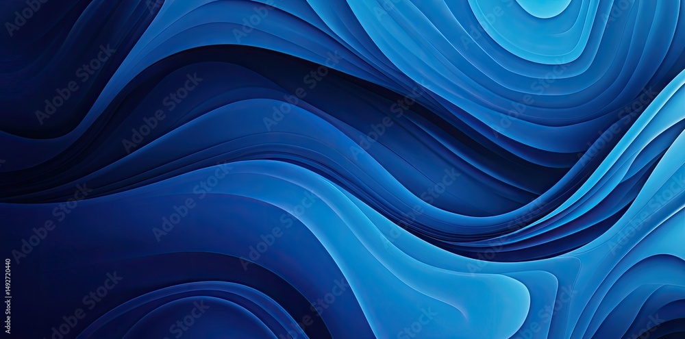 Poster serene blue abstract waves gracefully flow across a soft white background. creating a calming atmosp
