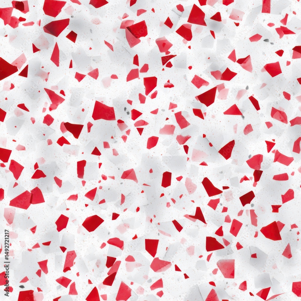 Aufkleber abstract seamless terrazzo pattern with playful red geometric fragments in vivid red scattered on a 
