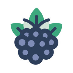 Stylized Blackberry illustration with green leaves on black background