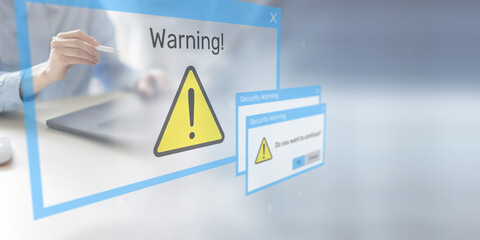 Security Warning Notifications Displayed on Digital Interface with Risk Alert Symbols.
