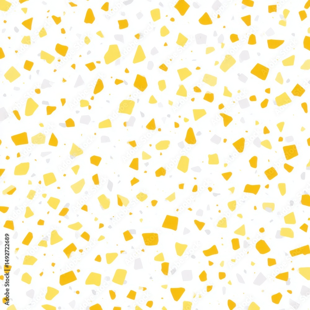 Poster abstract seamless terrazzo pattern with playful soft yellow geometric fragments in vivid soft yellow