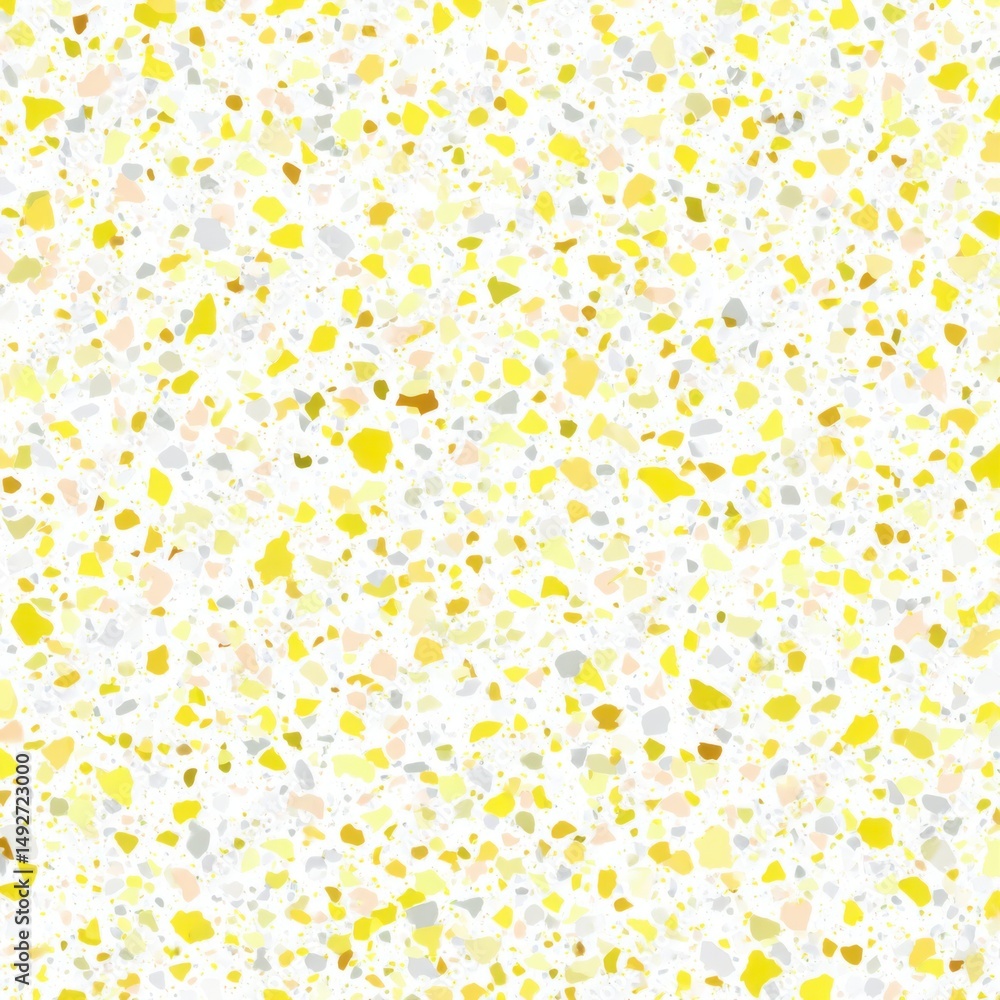 Poster abstract seamless terrazzo pattern with playful soft yellow geometric fragments in vivid soft yellow