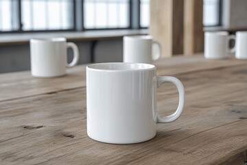 Branded coffee mugs with corporate logo for employees