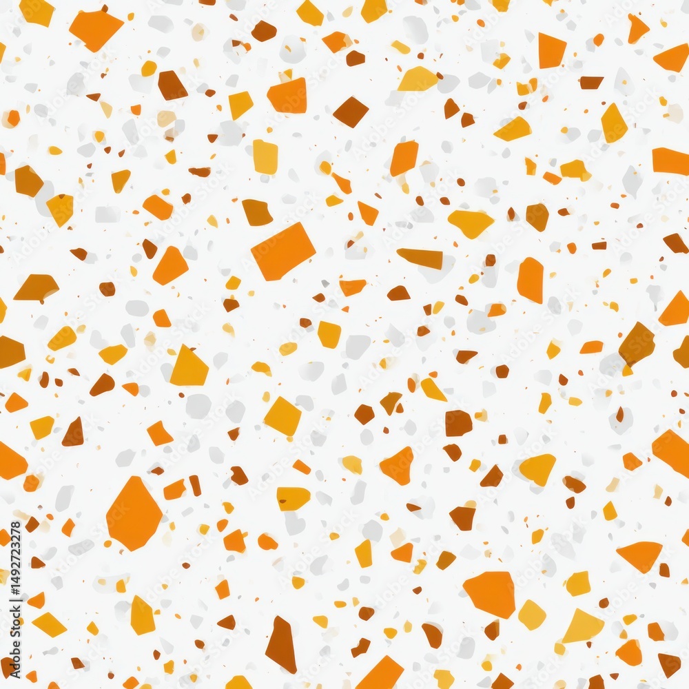 Poster abstract seamless terrazzo pattern with playful tangerine geometric fragments in vivid tangerine sca