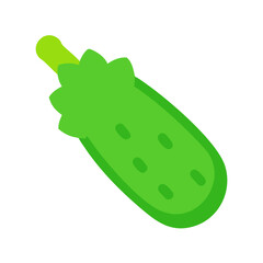 Stylized green zucchini illustration against black background, flat design