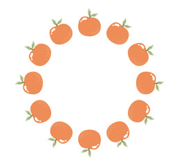 Mandarin frame. Hand drawn frame in flat style. Round template.