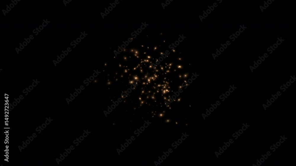 Poster abstract loop center glowing gold stars particles explode motion abstract on black background. gold 