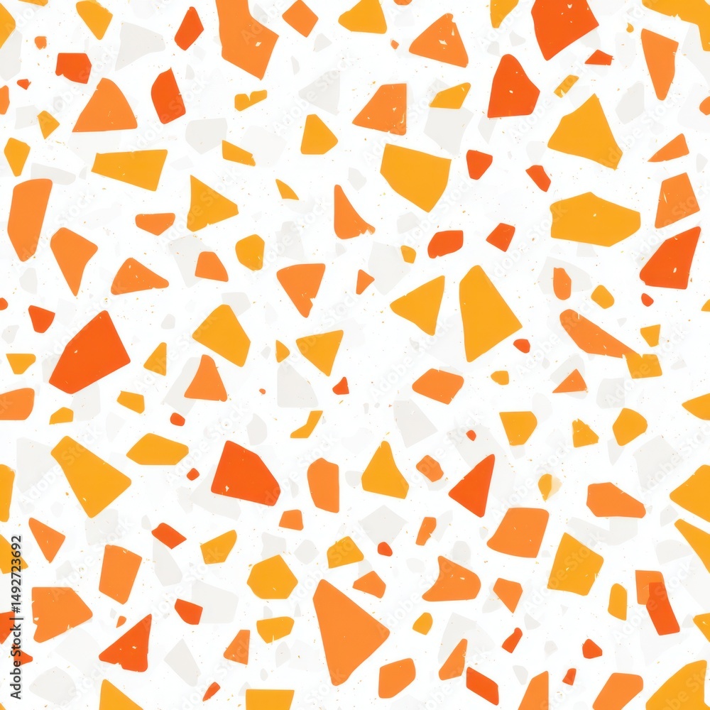Poster abstract seamless terrazzo pattern with playful tangerine geometric fragments in vivid tangerine sca