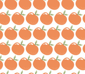 Mandarin. Seamless pattern with fruits and leaves. Hand drawing tangerine background. For design, print, textile, paper.