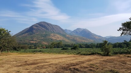 Obraz premium Serene Mountain Landscape in Rural India