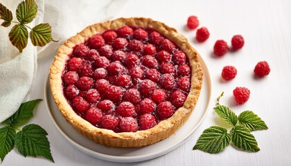 homemade raspberry pie n fresh delicious dessert on a white background