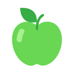 Bright green apple icon with leaf against black background