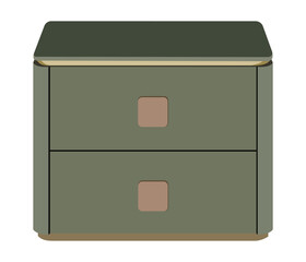 Modern two-drawer nightstand with square handles, minimalistic design, green color