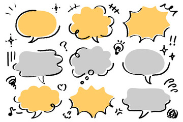 手書きの吹き出しと漫符のセット＿カラー①