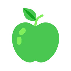 Single Green Apple Illustration with Leaf on Black Background
