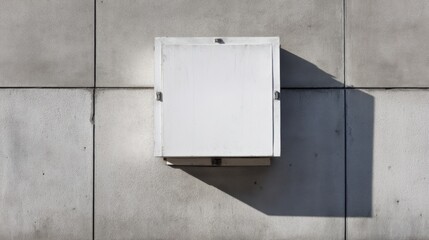 White Access Panel on Concrete Wall, Close-Up Shot, Exterior Architecture, Minimalist Design, Urban Setting, Daytime
