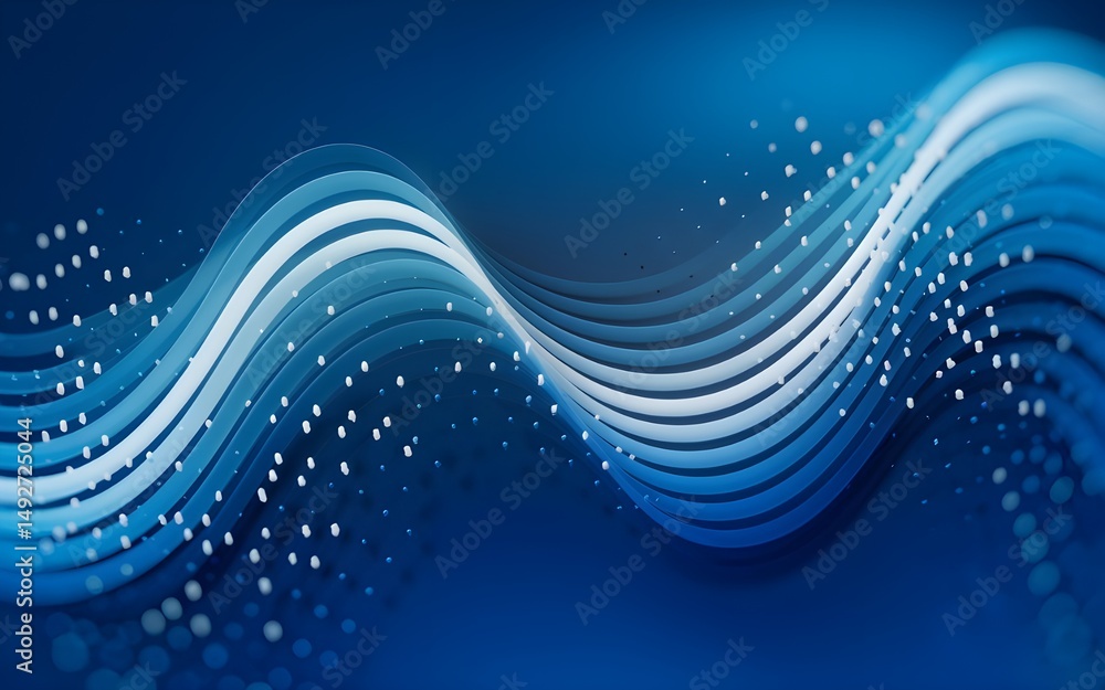 Poster dynamic blue wave abstract background featuring elegant white lines and subtle glowing particles ide