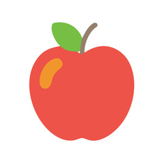 Simple red apple illustration with leaf on black background