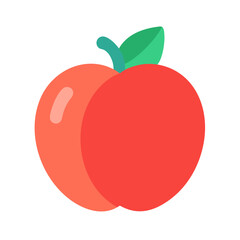 Stylized flat vector image of red peach on black background