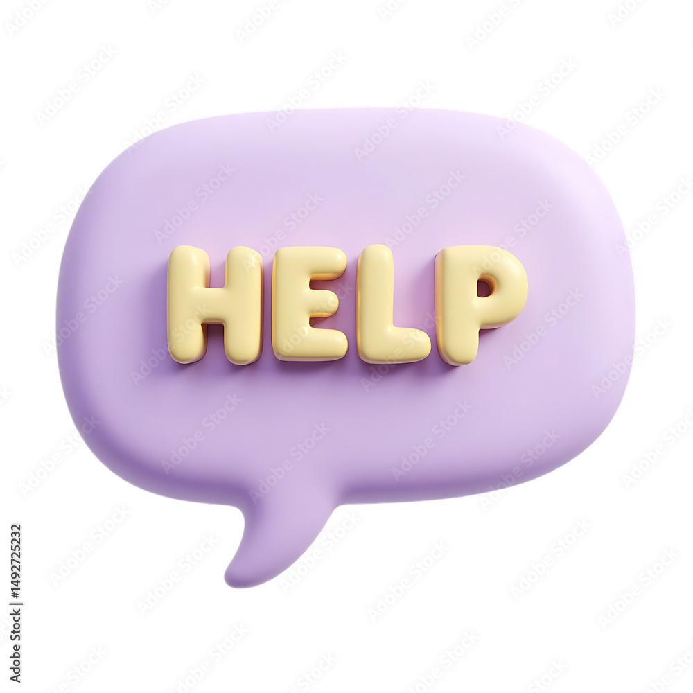 Poster help in a speech bubble isolated on transparent background, 3d render