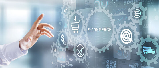 E-commerce business online digital internet shopping concept on virtual screen.