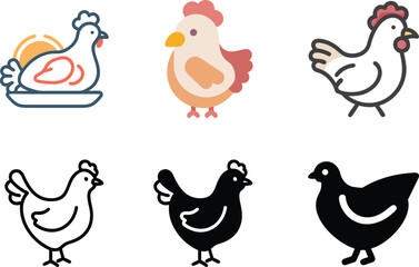 Chicken Icon Set For Poultry, Farm, And Food Industry Design Concepts