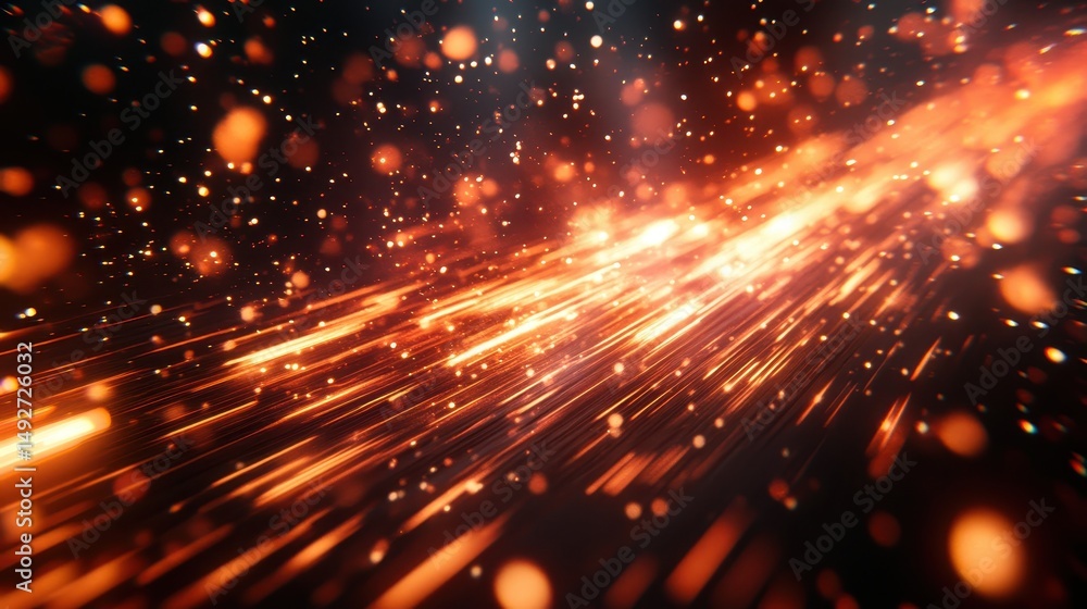 Poster golden sparks and glowing trails burst forth on a dark abstract background. great for adding energy 
