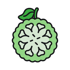 Cross section of a stylized flat green jackfruit