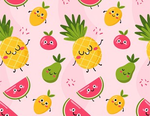Fototapeta premium Seamless pattern of tropical fruits 