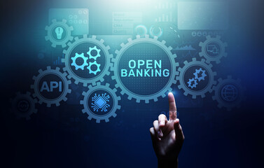 Open banking financial technology fintech concept on virtual screen.