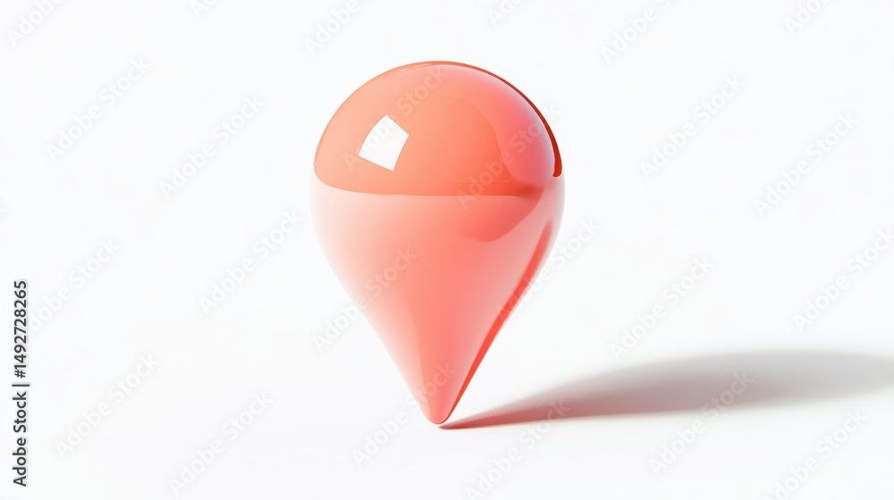 Poster glossy coral-colored map marker pin, 3d rendering on white background.