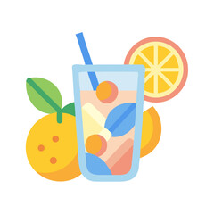 Refreshing orange juice with citrus fruit in flat style