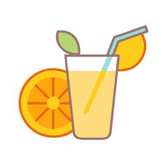 Fresh orange juice graphic with fruit slice and straw