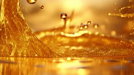 golden liquid splash with small droplets, abstract viscous fluid, bright background - Powered by Adobe