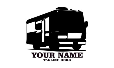 Motorhome camper vector icon, recreational RV camper van vector illustration. Motorhome camper logo design and recreational RV camper van logo art