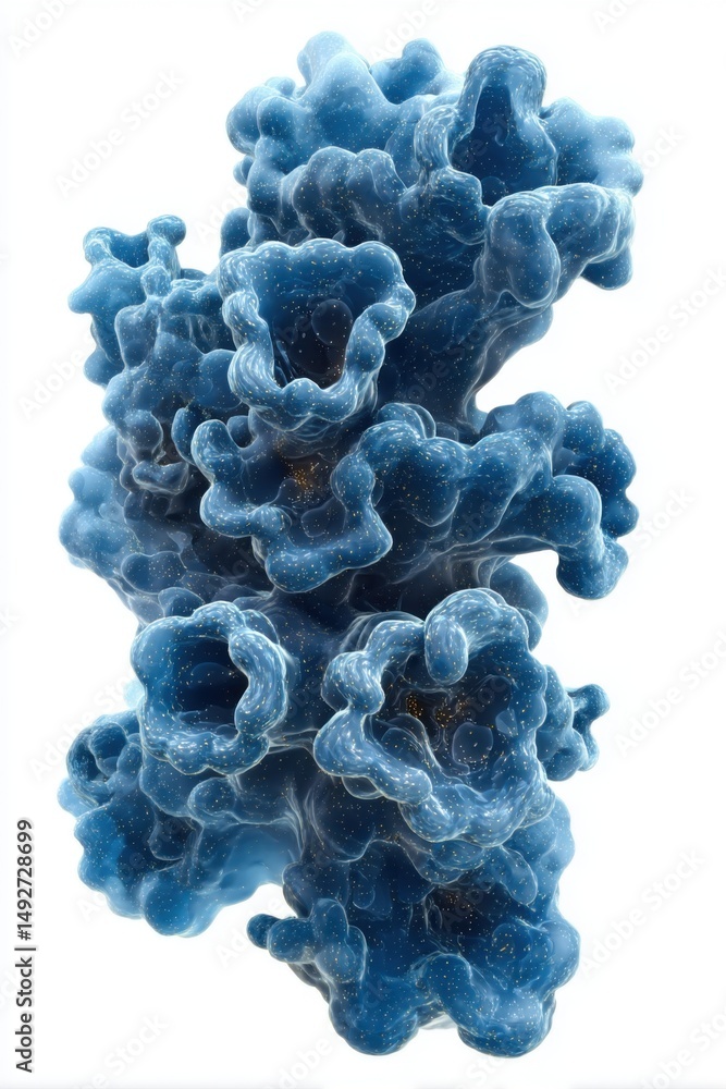 Poster detailed 3d render of a complex protein molecule structure on white background for scientific visual