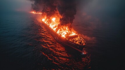 Fiery ship ablaze at sea (1)