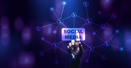 User Touches Floating Social Media and Communication Icons on Screen.