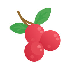 Three Cherries with Leaves on Black Background Illustration