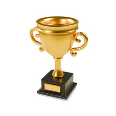 3d realistic golden trophy cup prize, champion award, winners gold cup, shiny sport game success icon.